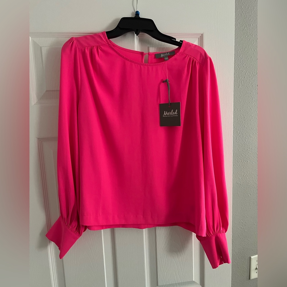 Marled Fuchsia Long Sleeve Blouse - Picture 2 of 14